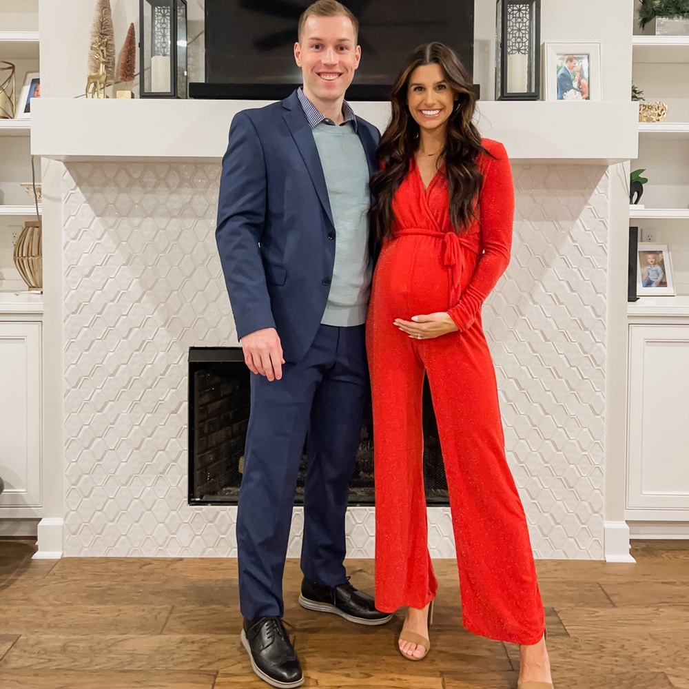 Red maternity jump suit